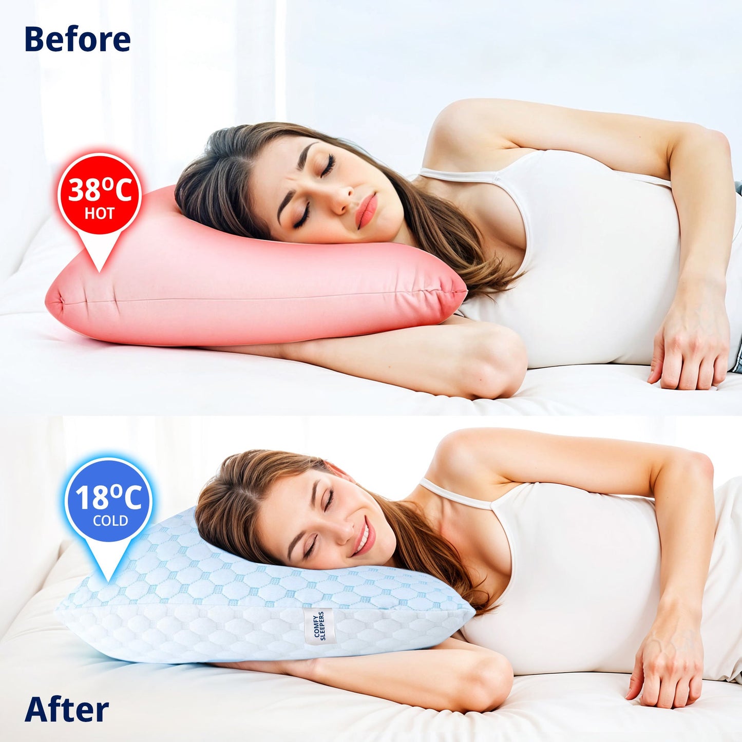 Cooling Gel Infused Pillow for Hot Sleepers & Back Discomfort